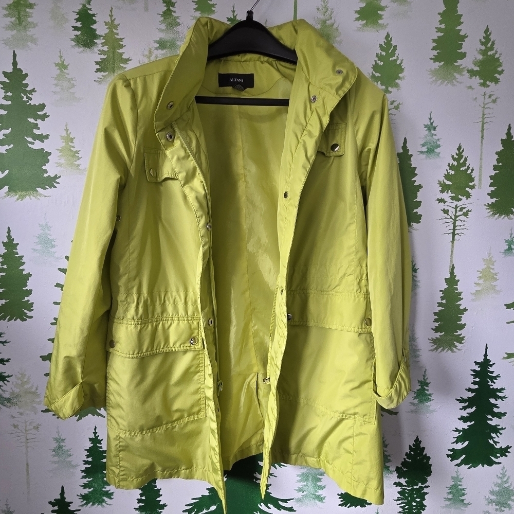 Alfani Lime Green Poly Satin Hidden Hood Utility Jacket. - Picture 7 of 9